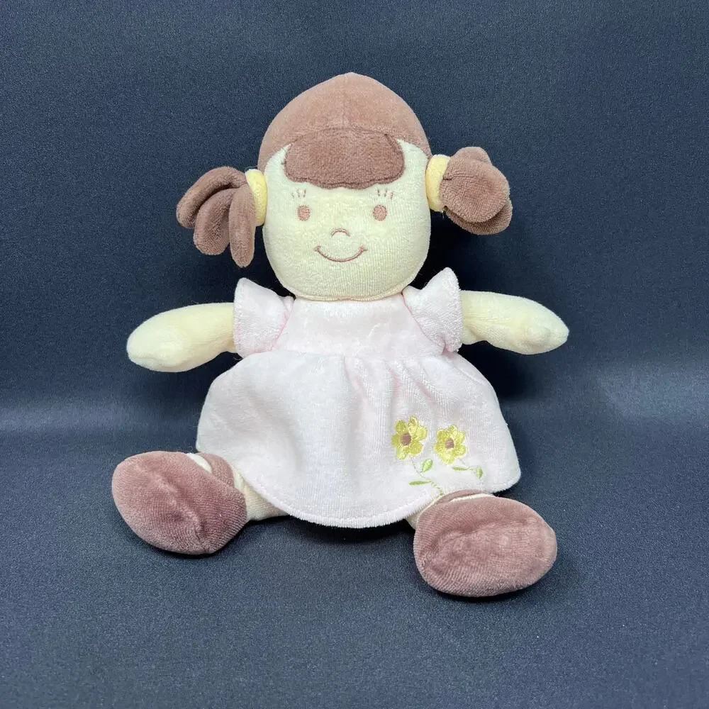 Dandelion Plush Baby Doll Brunette Brown Hair Pigtails‎ Organic Cotton 10